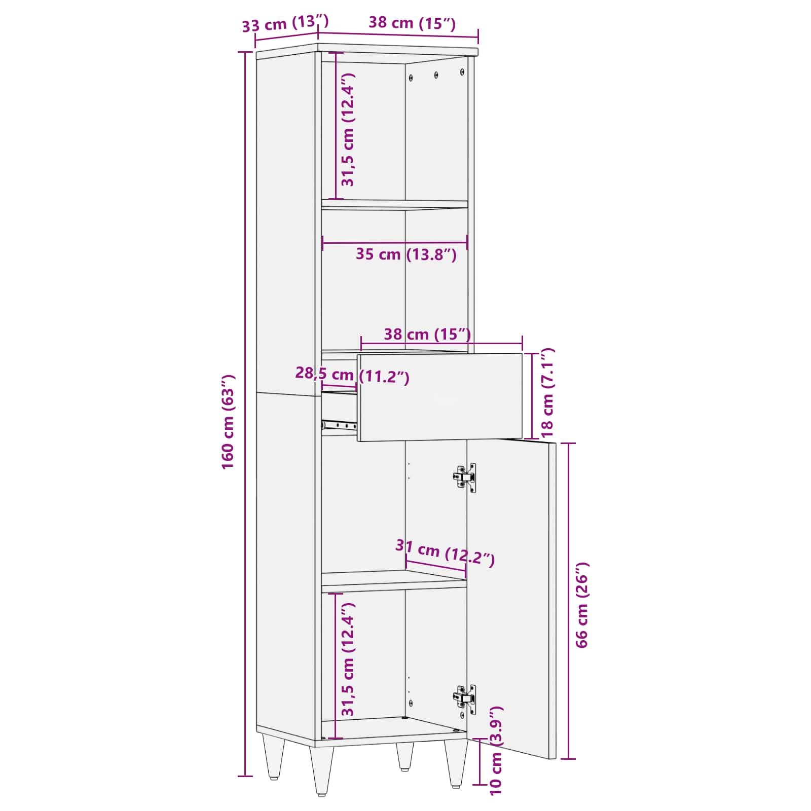 vidaXL Mueble de Cuarto de Baño Multicolor 38 x 33,5 x 160 cm, Baño, Moderno, un Espacio para relajación y Serenidad con Accesorios contemporáneos, líneas limpias y Acabados estilosos