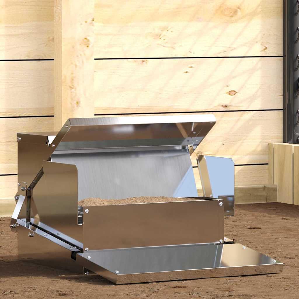 Comedero para gallinas de acero galvanizado, 50 x 40 x 29 cm, resistente a la intemperie, duradero, con pedal de apertura automática, para interiores y exteriores, capacidad de 2 kg, fácil