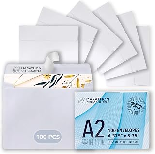 MOS A2 White Envelopes 4.4 x 5.75 Inch 100 Pack — Self-Seal Heavyweight Invitation Envelopes for Greeting Cards, RSVP, Card Making, Wedding Invitations, Business Mailings