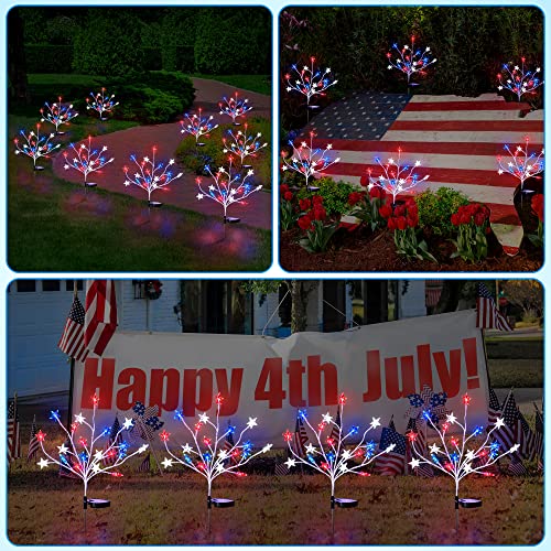 Enhon 2 Pack Solar Patriotic Garden Lawn Tree Light With Red White Blue Star Stake Lights For 4Th Of July Outdoor Decor, 8 Mode 20 Led Pathway Landscape Light For Independence Day Memorial Day #TOP7