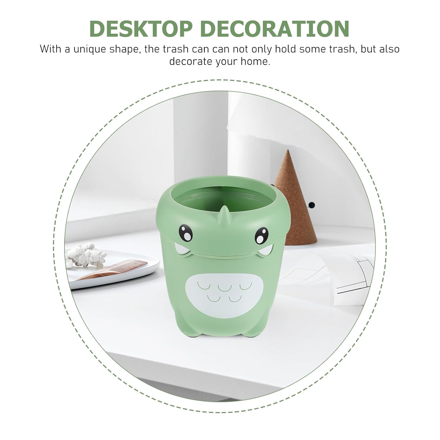 Kids Trash Bin 11.02X9.64X9.64In Plastic Cartoon Dinosaur Rubbish Bin Lidless Compact Wastebasket for Bedroom Kitchen Bathroom
