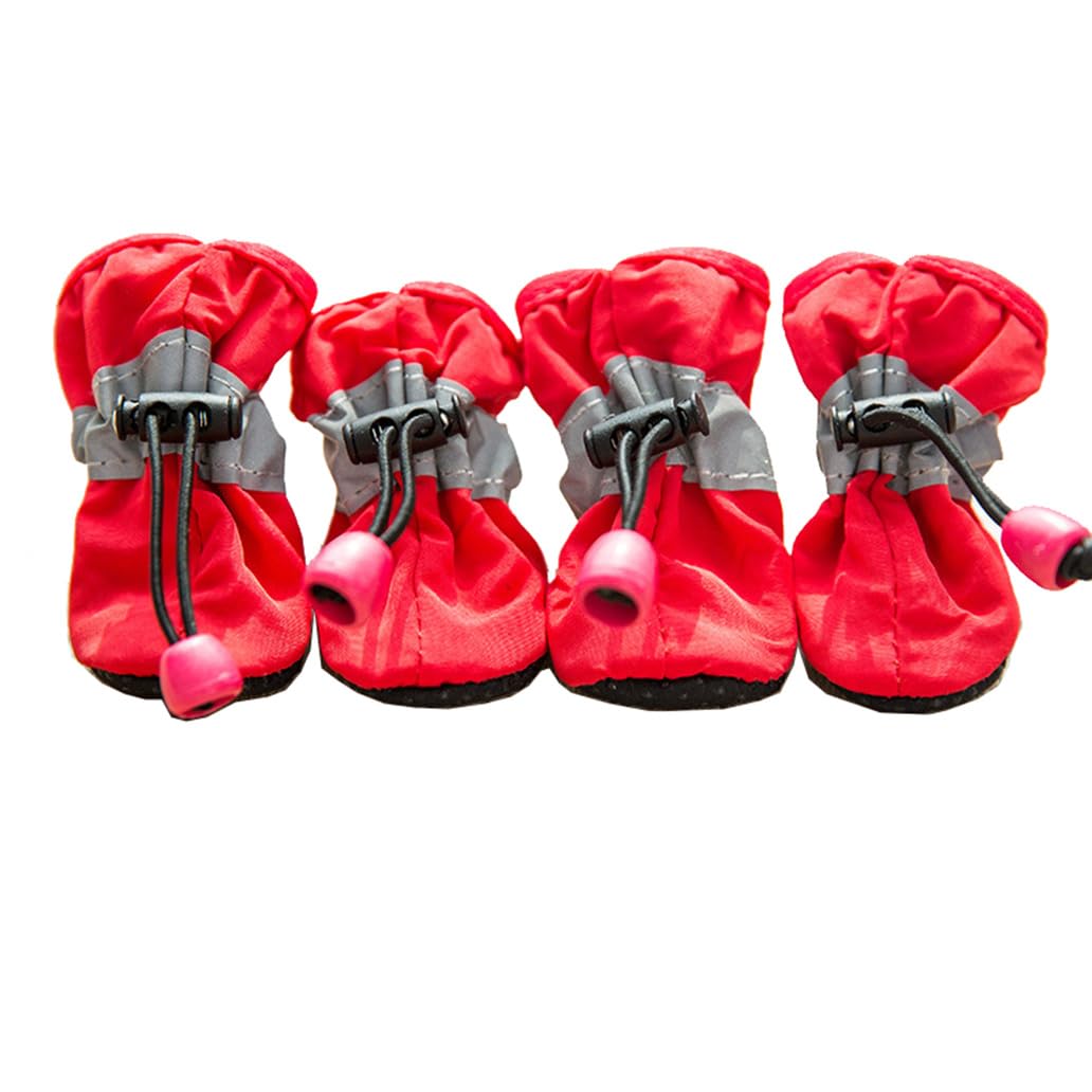 Leconpet Dog Boots Waterproof with Soft Anti-Slip Sole, Adjustable Elastic Straps, Reflective, for Small Medium Large Dogs (Red, 3)