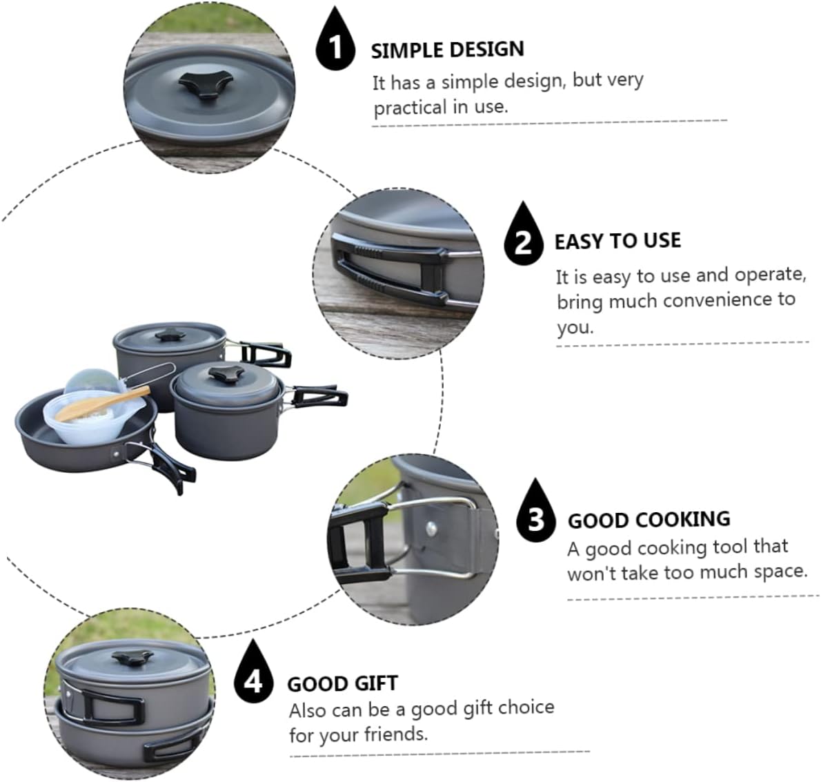 Outdoor Cooking Set 2-3 Person Folding Pot Aluminum Alloy Non-Stick Cooking Kit Frying Pan Soup Spoon Rice Spoon for Camping Hiking