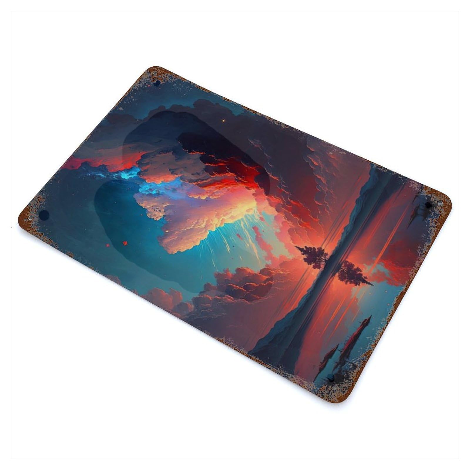 Epic Red And Blue Sky Vintage Rust Metal Sign 11.8"x7.9", Classic Wall Plaque for Basement, Hobby Room And Garage Decor