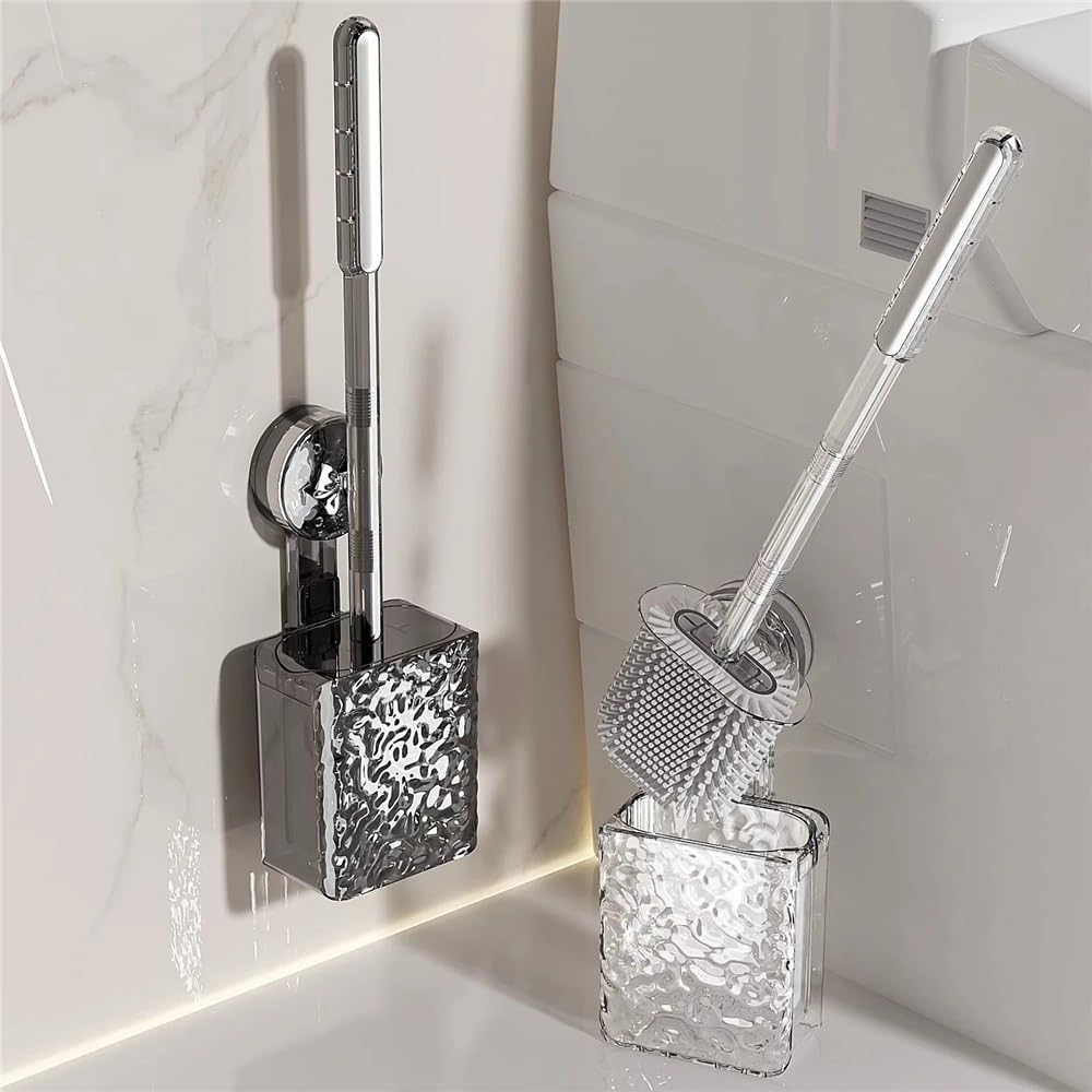 Escobilla WC Cepillo de baño con Ventosa sin Perforaciones, Mango Largo con artículos de baño Estampados, Cepillo de baño montado en la Pared Escobillero