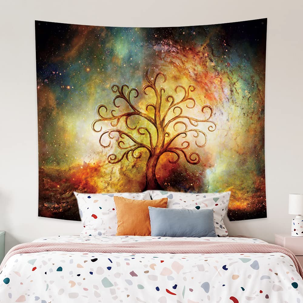 Tapisserie Murale YongFoto 180x160 Cm - Ciel Étoilé Nébuleuse Galaxie Montagnes, Décoration Chambre Dortoir Boho