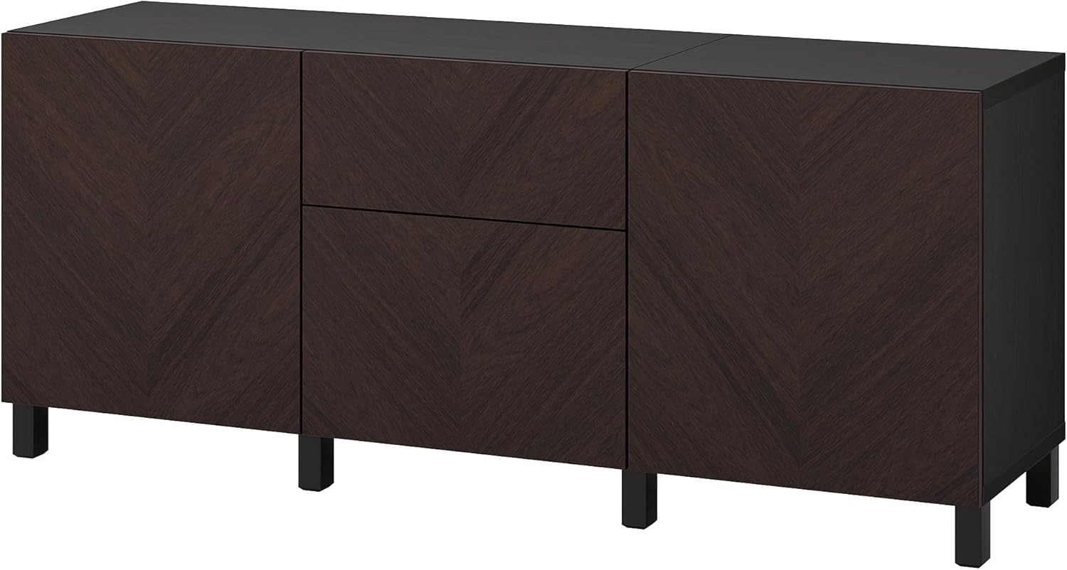 BESTÅ Storage combination with drawers, black-brown Hedeviken/Stubbarp/dark brown stained oak veneer, 180x42x74 cm