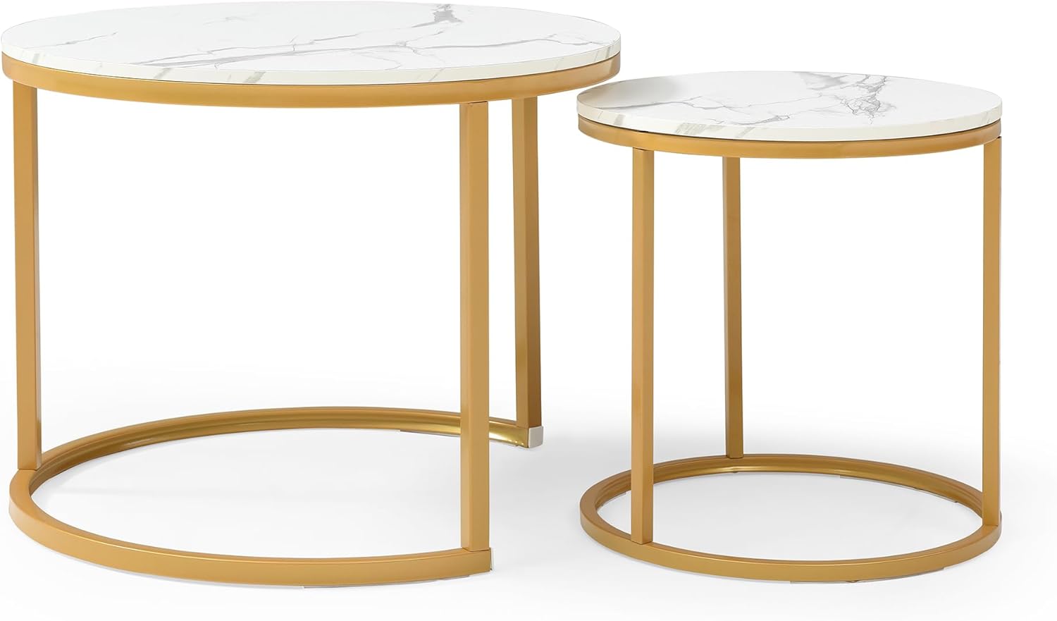 Faux Marble Top Nesting Coffee Tables End Table, Sofa Side Table Set of 2 for Living Room Bedroom Balcony, Stacking Coffee Table with Golden Frame