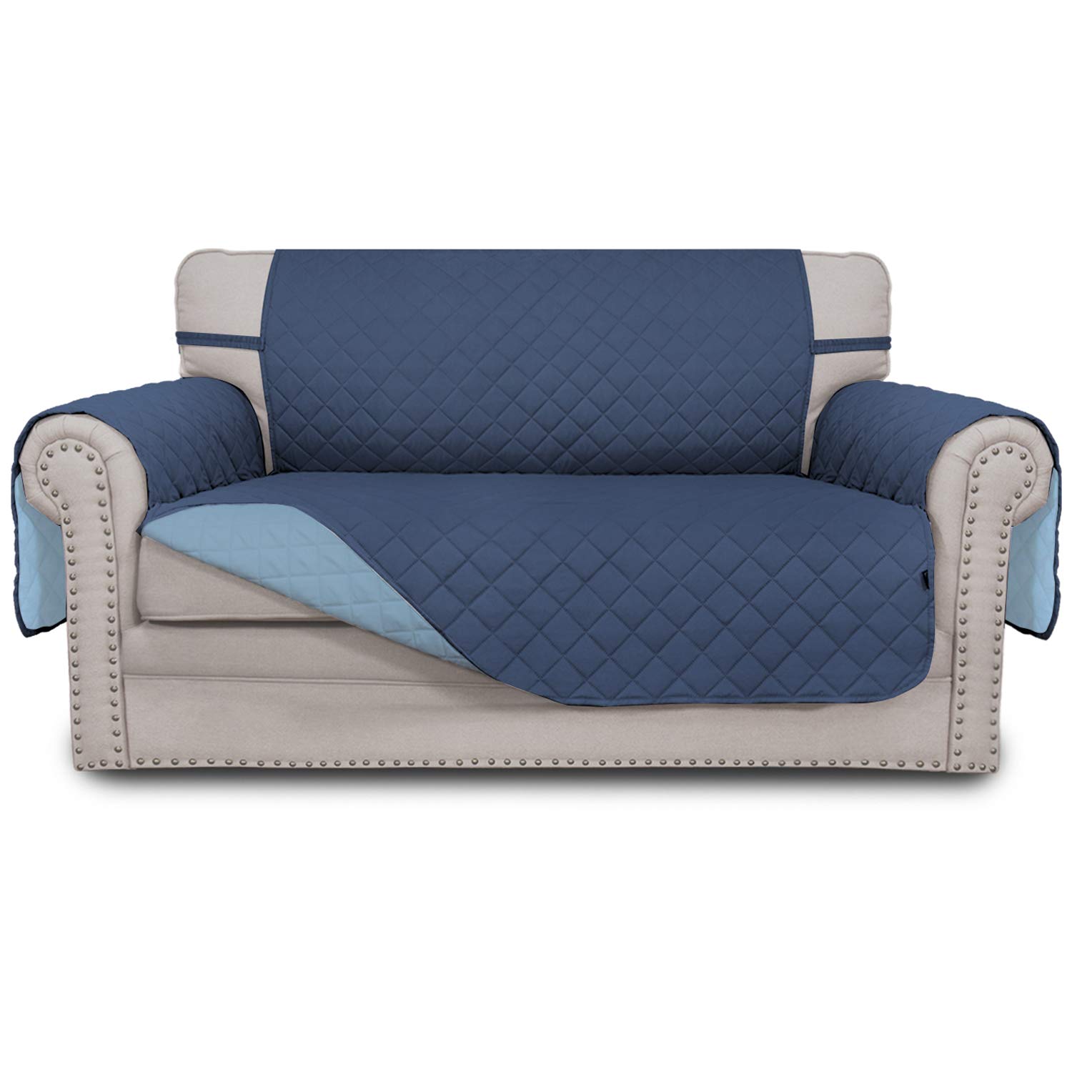 Easy-Going Reversible Couch Cover, 2 Cushion Sofa, Dark Blue/Light Blue