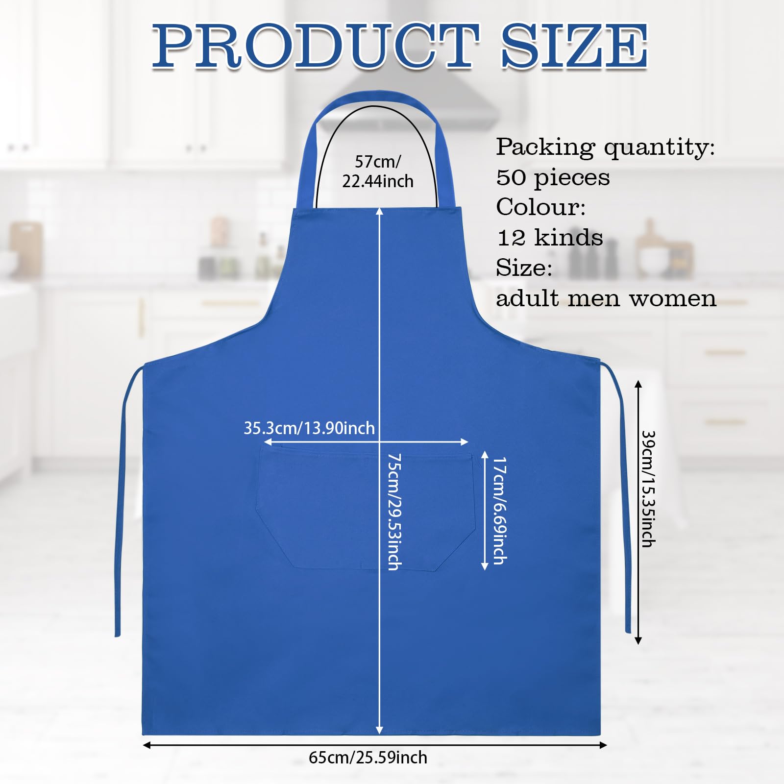 Bonuci Grembiule da cucina unisex, tinta unita, con 2 tasche, per donne adulte, cuochi, cucina