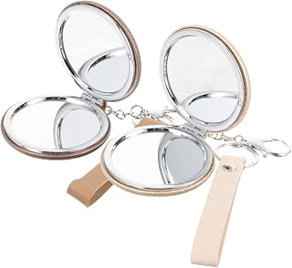 2pcs Mini Double-Sided Pocket Mirror Keychain Pendant Lightweight Compact Makeup Mirror for Travel and Purse Use Light