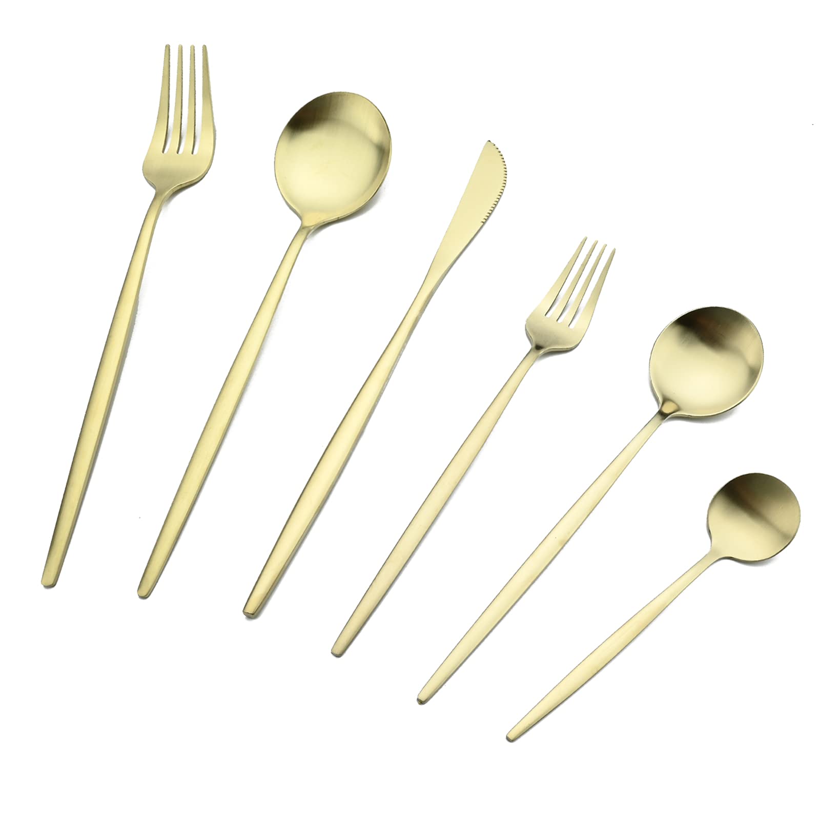 Silverware Set, Satin Finish 36-Piece Stainless Steel Flatware Set with Flat Handle, Kitchen Utensil Set Service for 6, Include coffee spoon - Champagne Gold
