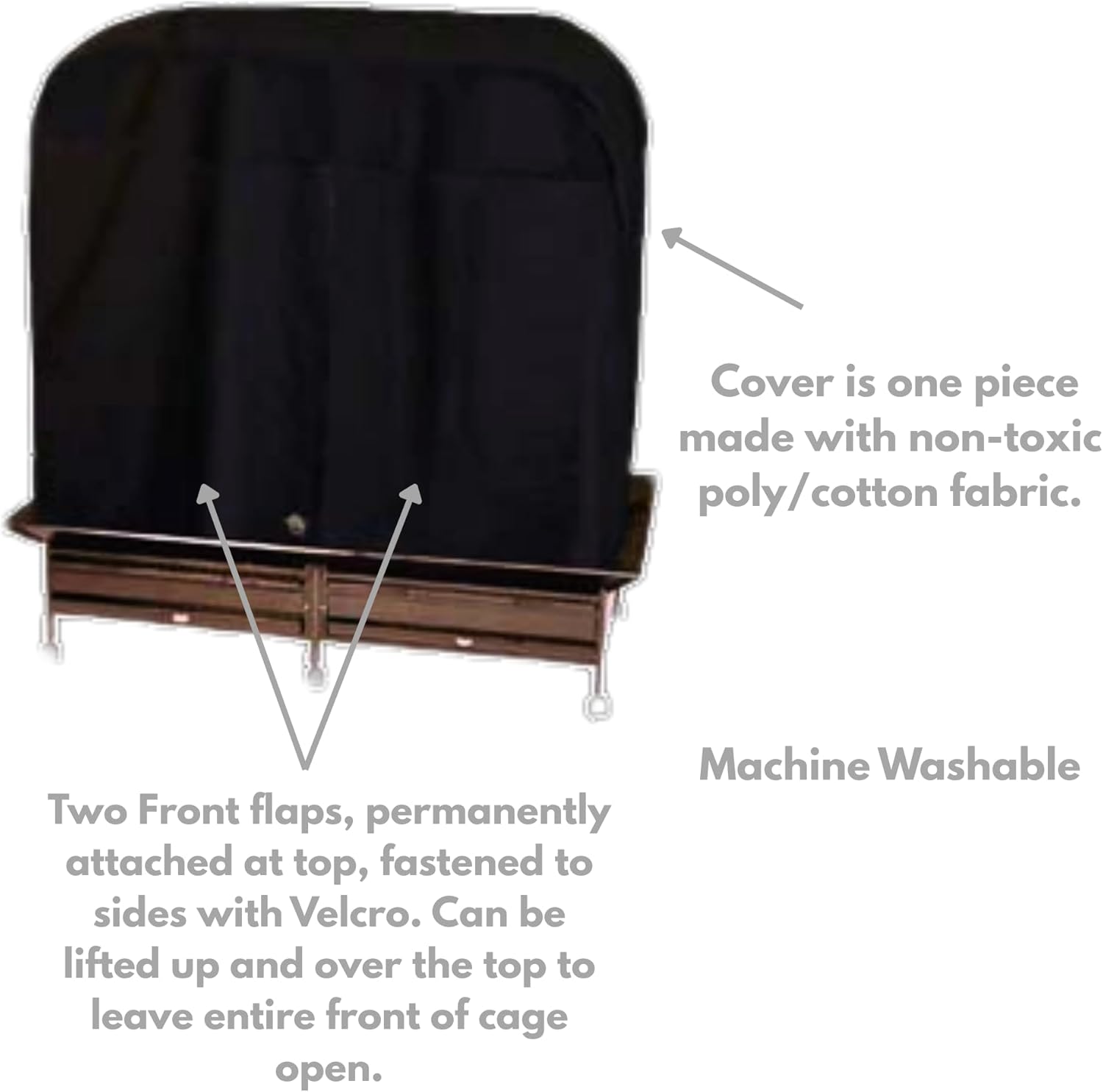 Cozzzy Covers Model 6432 MD Universal Cage Cover 60" H Poly-Cotton Black for Side-by-Side Bird Cages 64" W x 32" D for Large Birds Sleep and Light Reduction