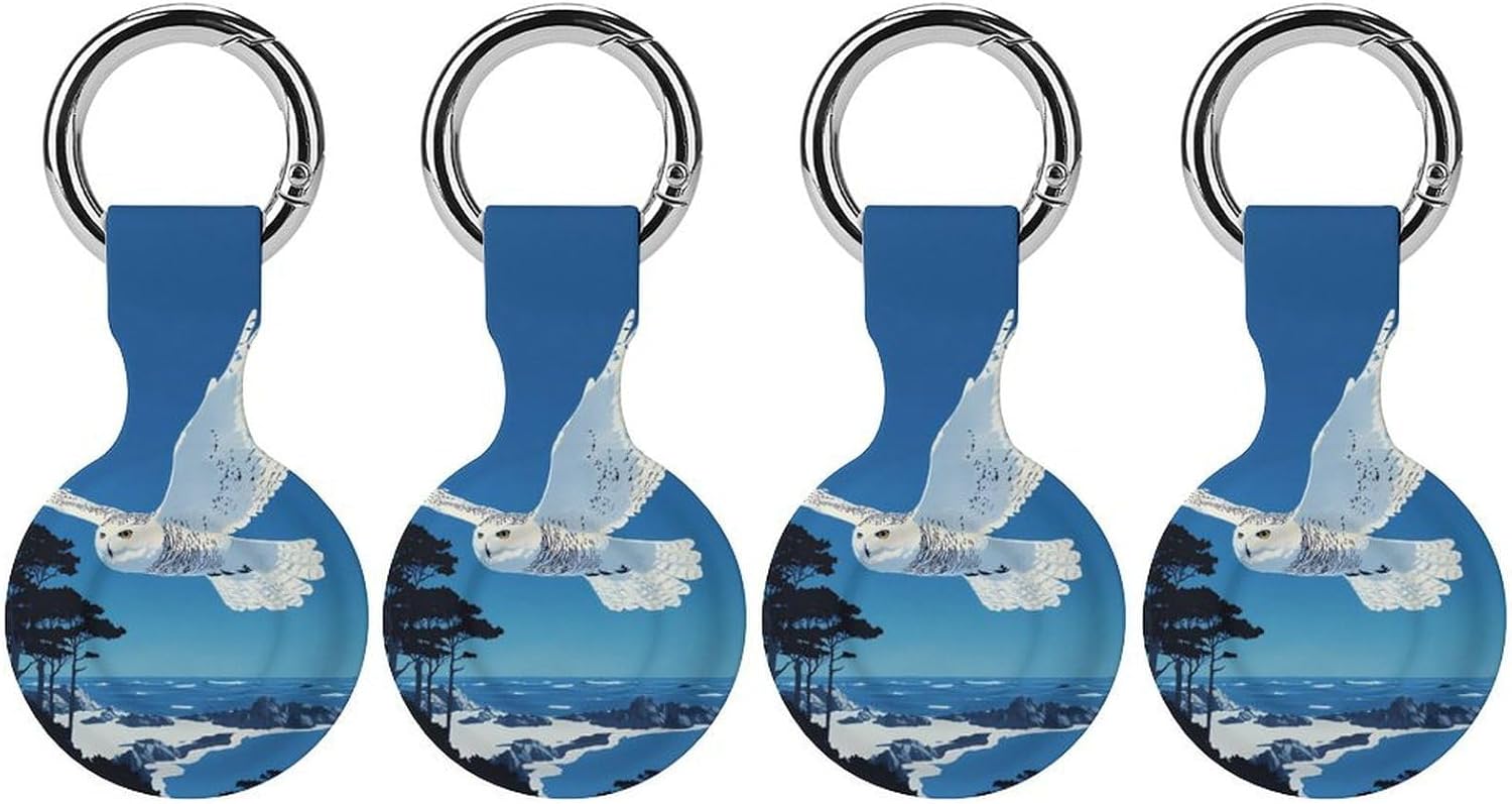 Flying Snowy Owl Funny Cover Compatible with AirTag Case Protector GPS Tracker Holder with Keychain
