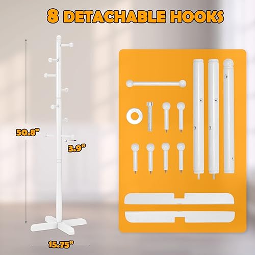 Miniatura 2 de Perchero para niños, perchero independiente con 8 ganchos, 2 alturas ajustables, perchero de árbol para dormitorio, pasillo, entrada, oficina,