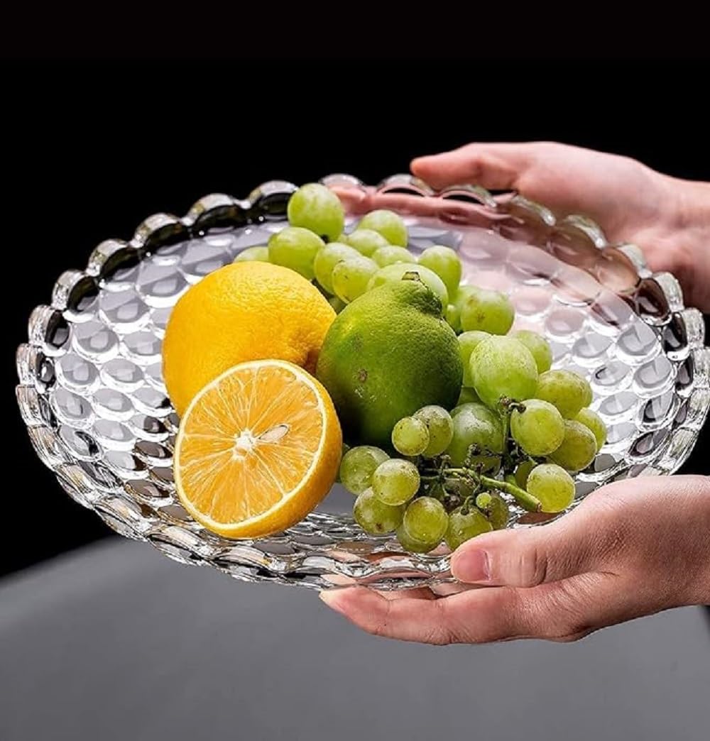 Luxansa Crystal Clear Round Serving Tray Fruit Bowl Plate for Dining Table Crystal Decoration Serving Dry Fruits Bowl Set Flower Shaped Gifting | Dinnerware & Serving 2