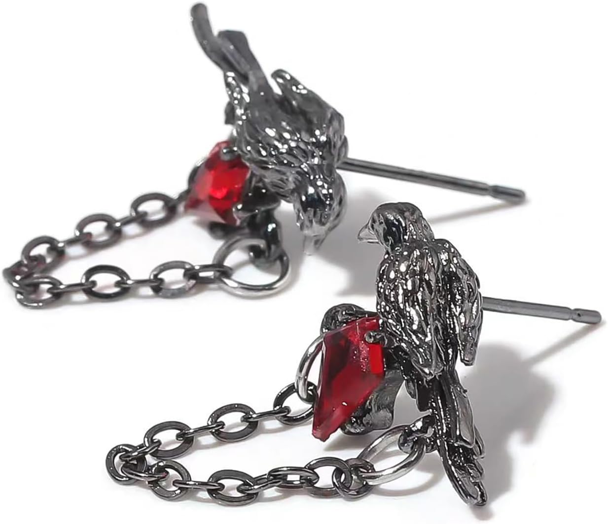 Gothic Black Crow Earrings for Women Red Rhinestone Raven Earring Halloween Crow Earrings - Image 4