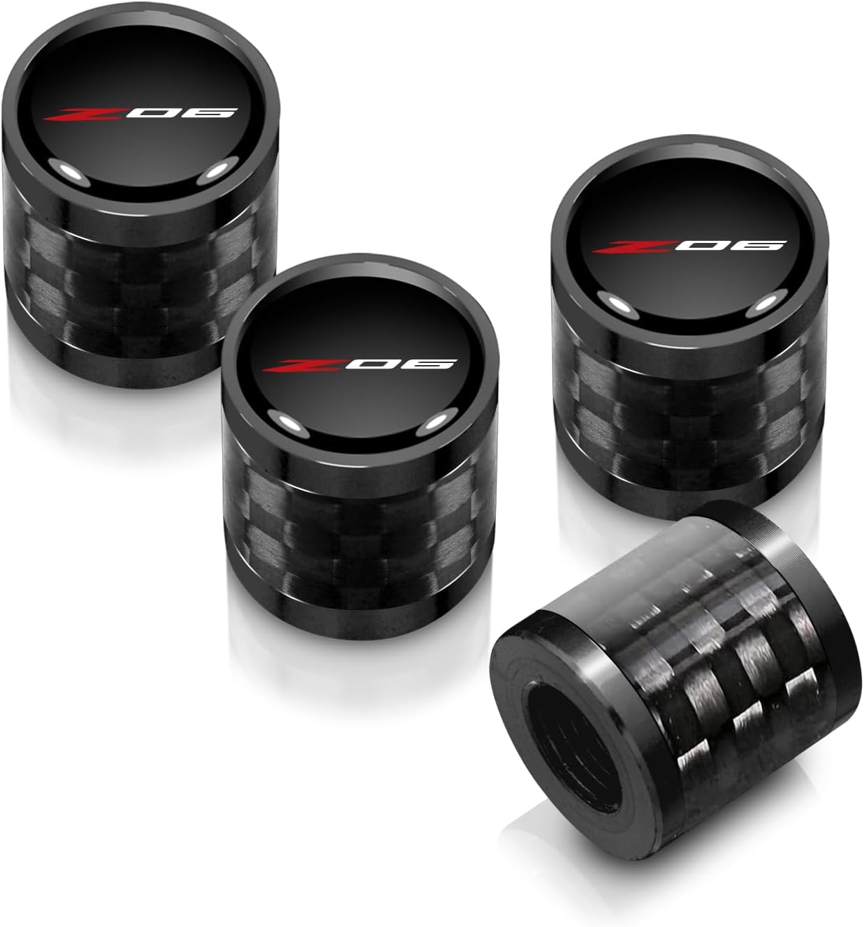 iPick Image for Chevrolet Corvette C8 Z06 Logo on Real Carbon Fiber Barrel Black Aluminum Tire Valve Stem Caps (Black/Black)