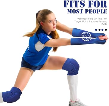 Sosation 2 Set Volleyball Knee Pads and Volleyball Arm Sleeves with Protection Pad Compression Forearm Wrist Guard with Thumb Hole Soft Breathable for Hitting Passing