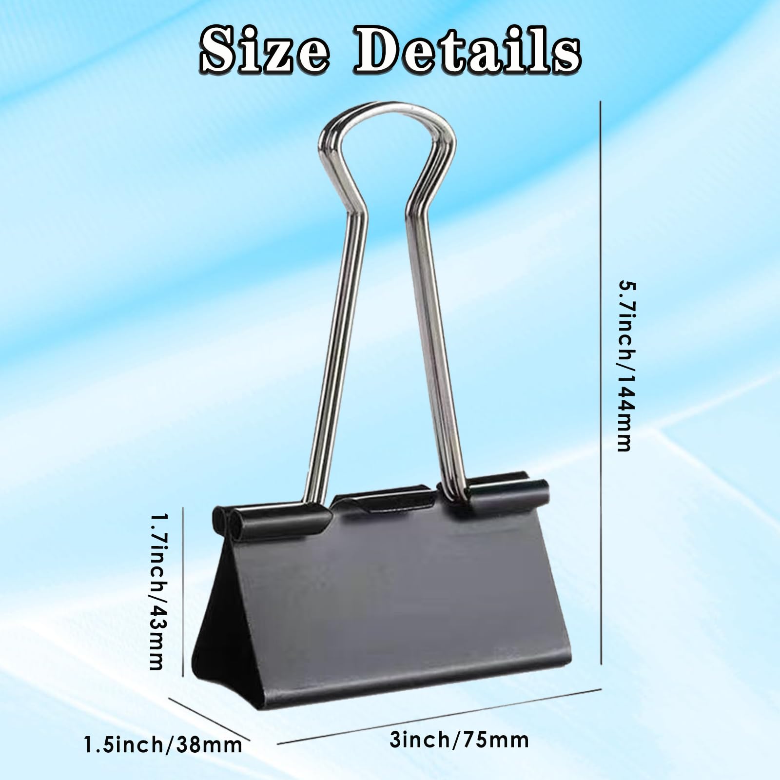 Jumbo-Binder-Clips, 7,6 cm, schwarz, extra groß, robust, für Bürobedarf, 18 Stück