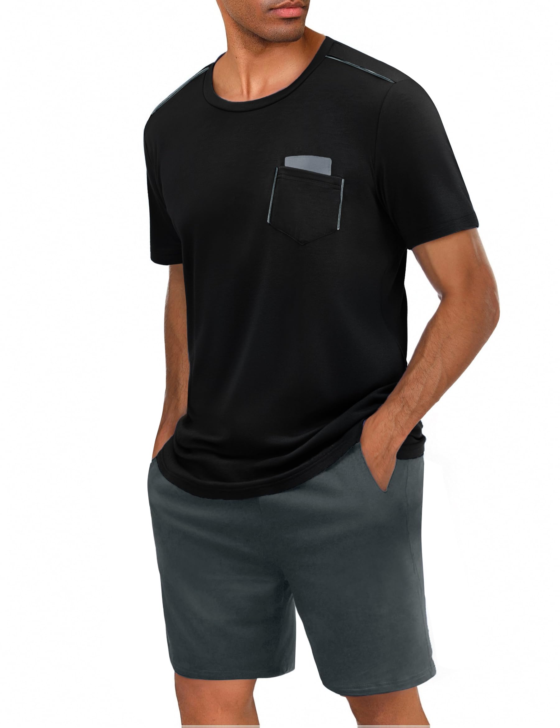 Uniexcosm Schlafanzug Herren Kurz Zweiteiliger Pyjama Set Kurzarm Nachtwäsche und Schlafshorts Sommer-Pyjama für Männer