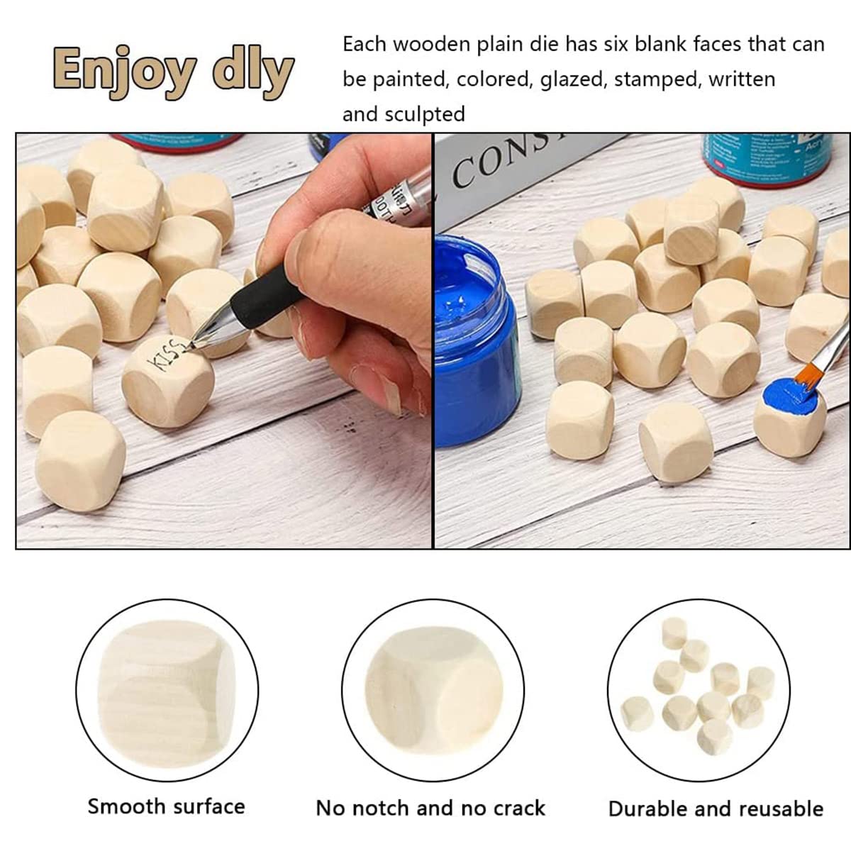 MaoNativey 20 White Wooden Dice, DIY Unpainted, 20mm, Hexahedron, All Ages, 2cm - Image 4