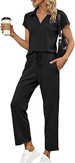 Glamaker Womens 2 Piece Summer Outfit Lounge Set Cap Sleeve Polo Top And Pant Set Tracksuit Travel Matching Outfit 2025