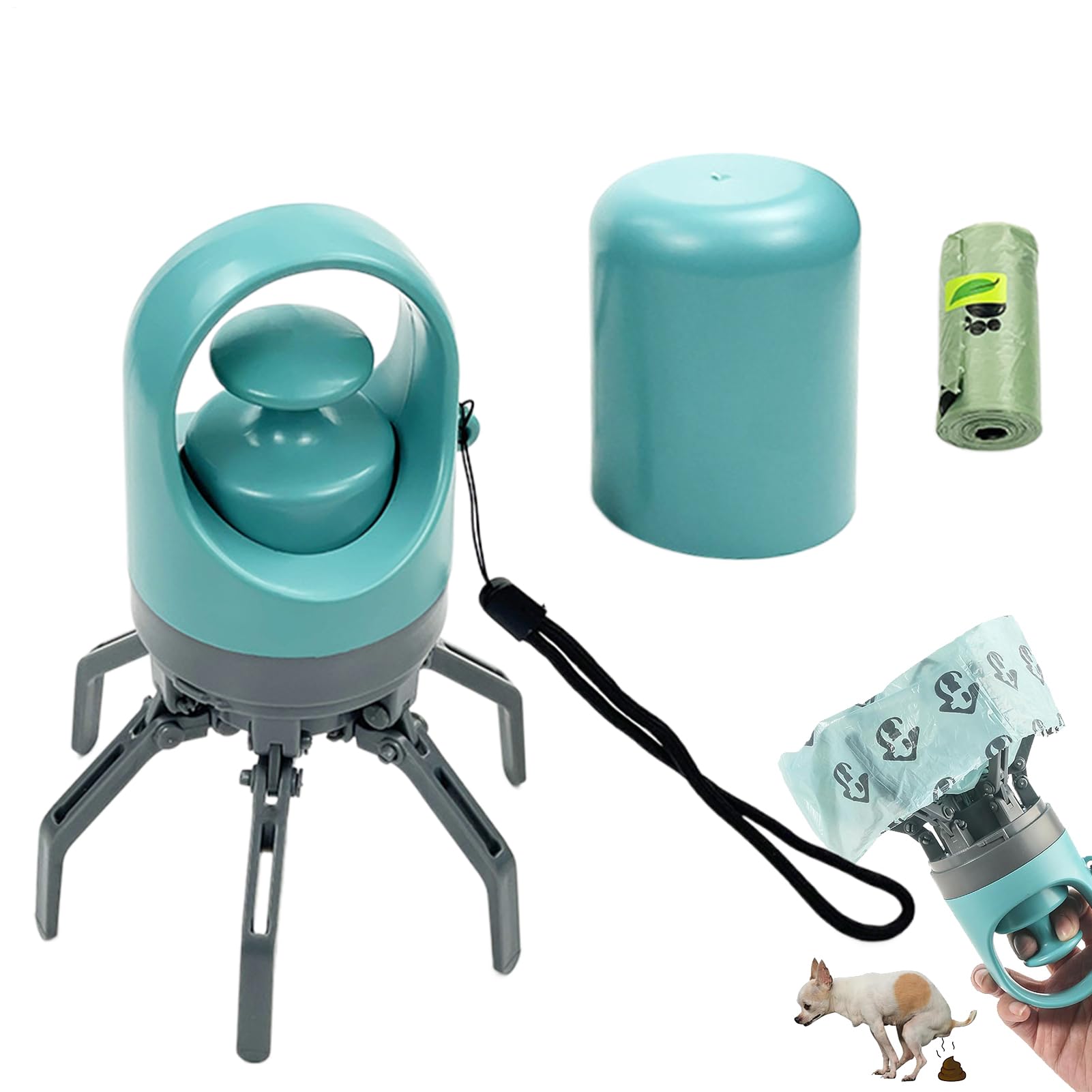 Portable Six Claws Dog Pooper Scooper, 18.5 * 7.2 * 7.2cm Claw Dogs Poop Scooper For Walks, Dog Poop Picker Upper Six-paw With Bags, ABS, Comes With 15 Bags, Designed For Small, Medium And Large Dogs