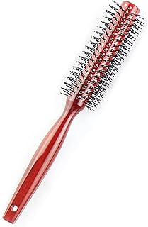 Round Curling Comb with Original Wooden Handle Made of Pure Beech Wood,Gentle Nylon Bristles,For All Hair Styles,Natural and Gentle Hair Brush (Red)
