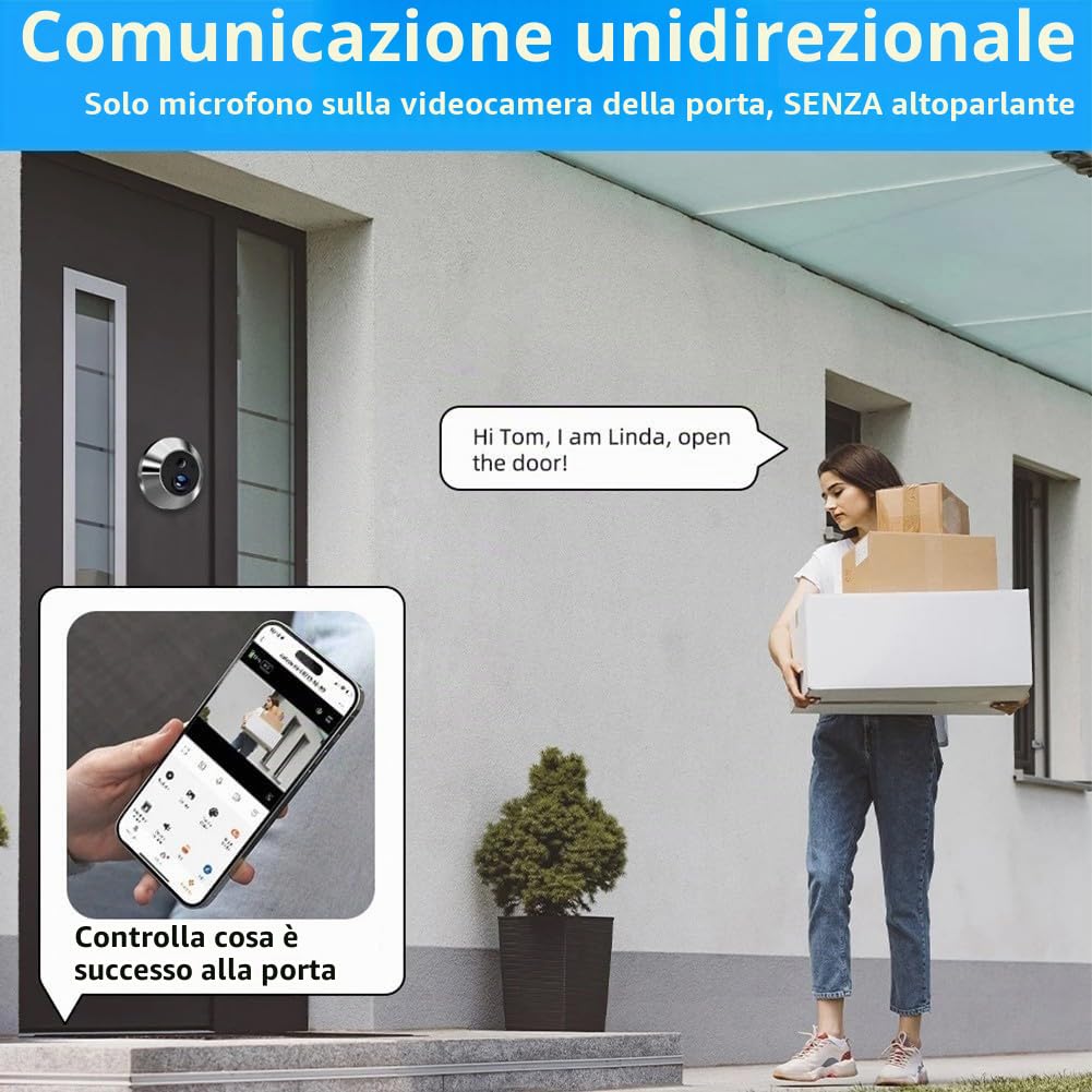 Zoegneer Telecamera spioncino per porta WiFi intelligente con monitor a colori da 4,3 pollici 1080P HD obiettivo grandangolare PIR Motion Detection Visioni notturne Audio bidirezionale per la