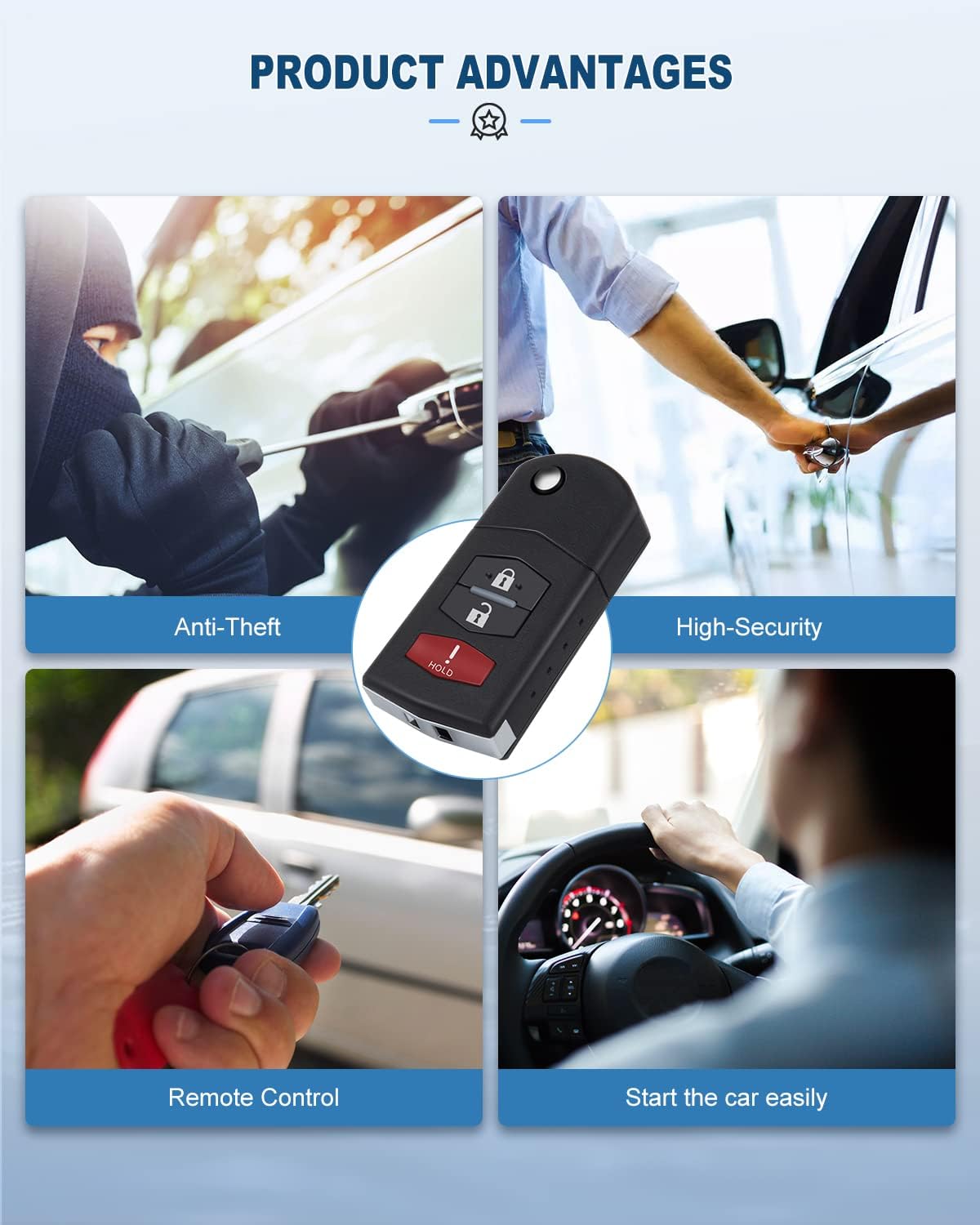 ECCPP 1PC 315MHz Uncut Keyless Entry Remote Flip Key Fob Replacement fit for Mazda 2 5 6 CX-7 CX-9 RX-8 MX-5 Miata BGBX1T478SKE125-01