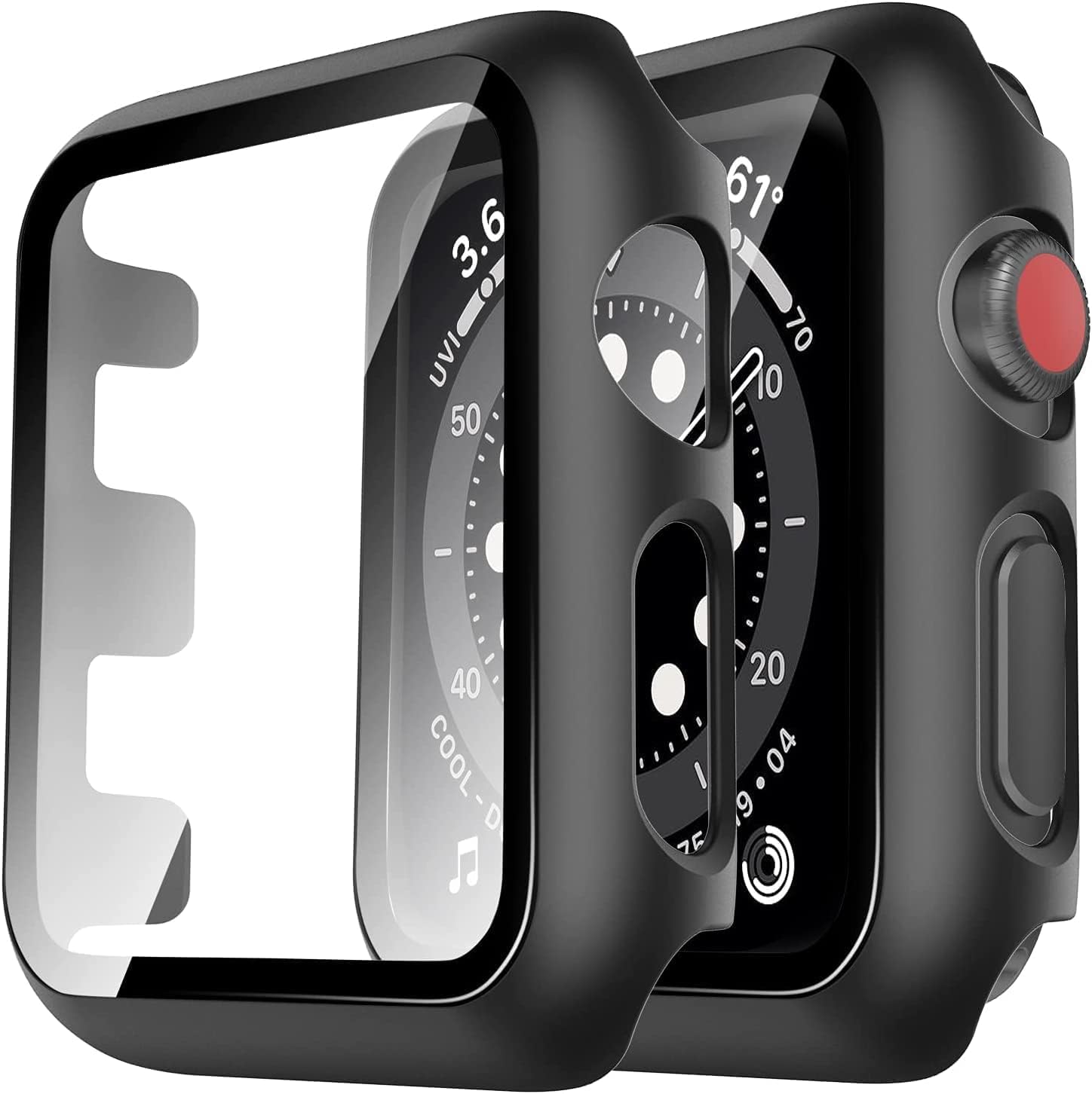 2 Pack Hard Case Designed for Apple Watch Series 3/2/1 38mm, Built in 9H Tempered Glass Screen Protector, [Touch Sensitive] [Full Coverage] Slim Bumper Protective Cover for iWatch 38mm - Black