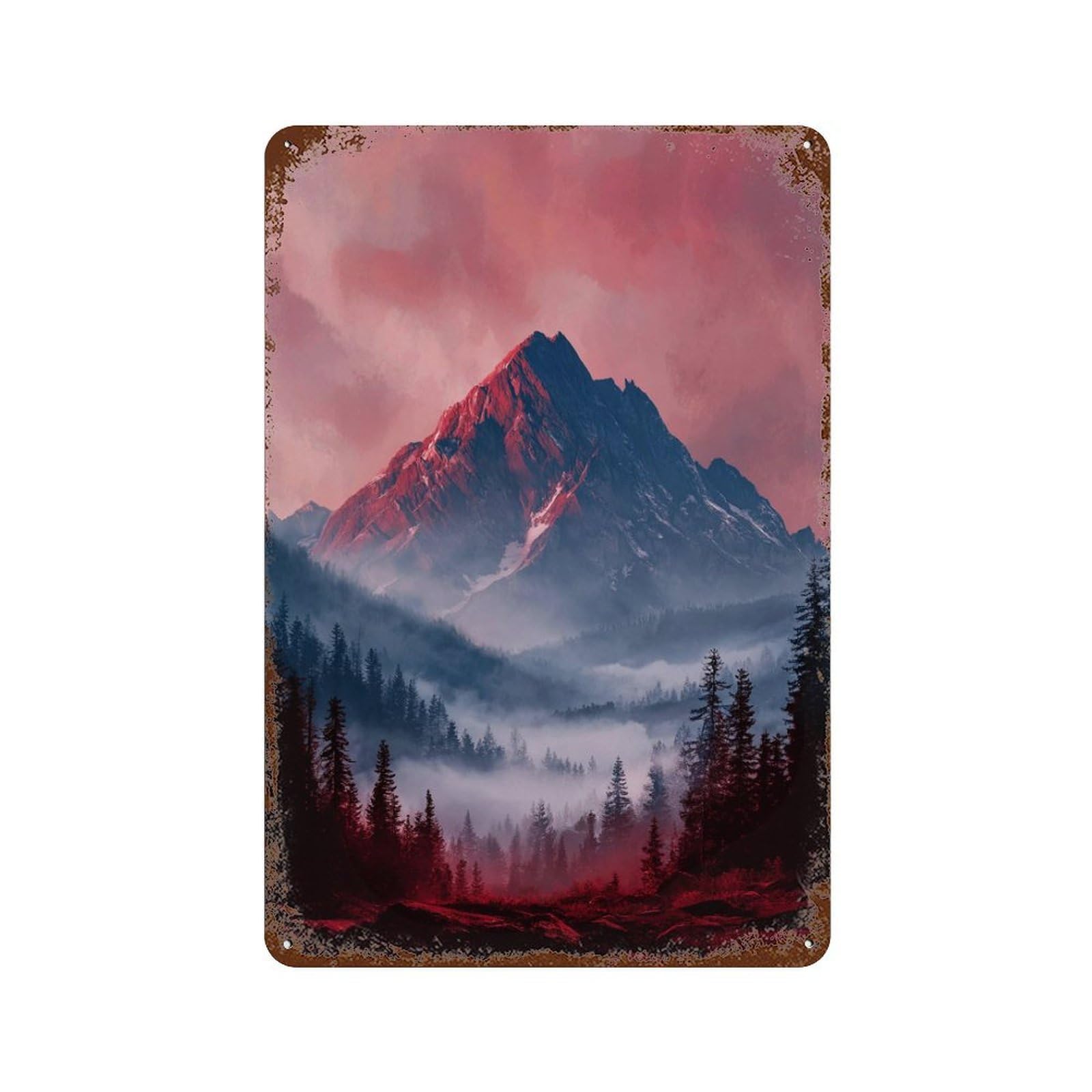 Red Mountain Misty Forest Rustic Tin Plaque 11.8"x7.9", Industrial Home Decor for Pub, Kitchen And Man Cave Decor