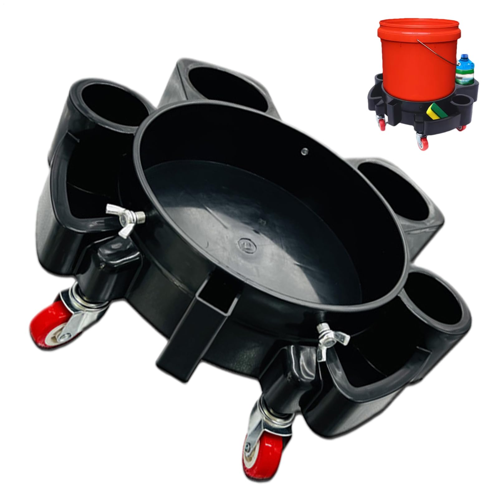 Bucket Cart, Removable Bucket Mover with 5 Wheels, Heavy Duty Car Washing Tools, Easy Push Trolley with Tool Tray for Polishing