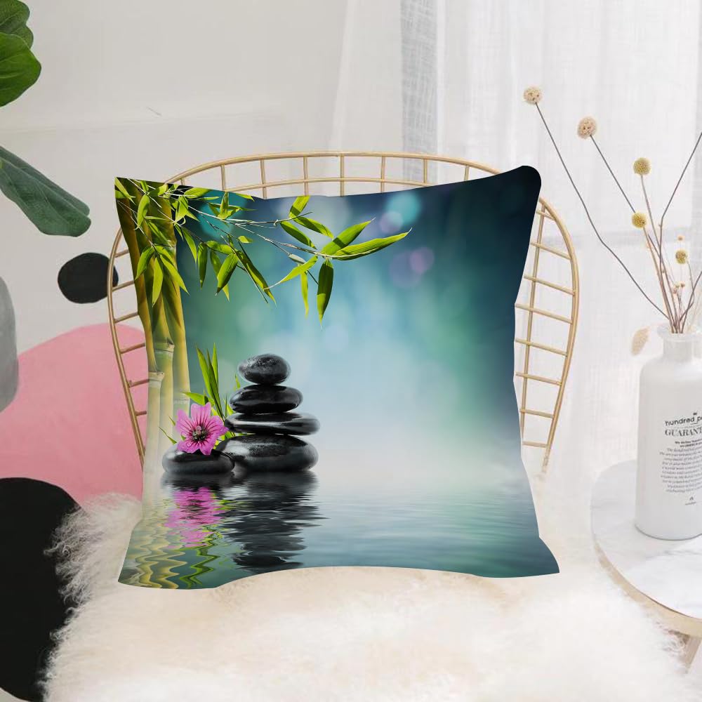 Hyosxw Spa Decor,Tower Stone And Hibiscus With Bamb - A10 Cushion Cover,Throw Pillow Case Home Decorative For Living Room Bedroom Sofa Chair 18X18 Inch,Spa Decor,Tower Stone And Hibiscus With Bamboo On The Water Blurred Background,Pillowcase 45X45cm