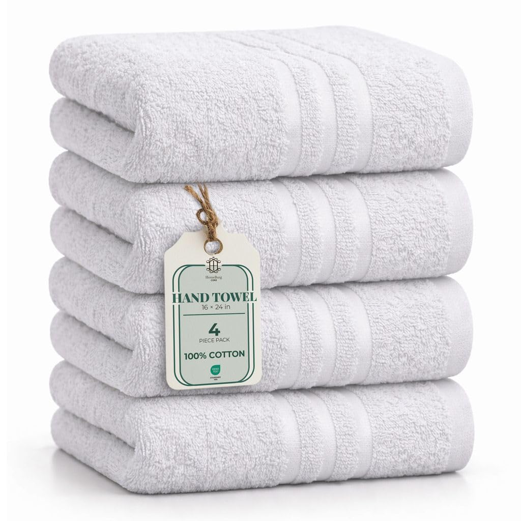 HomeBurg CORE 4-Piece Cotton Hand Towels for Bathroom and Kitchen