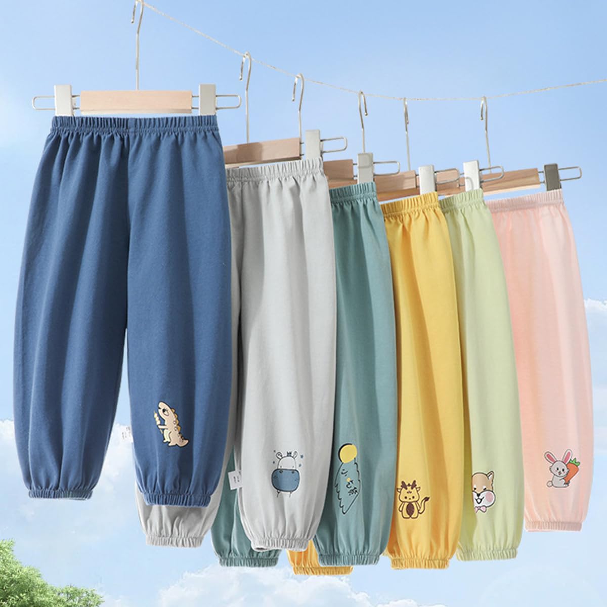 Pantaloni a Lanterna per Bambini (3 Pezzi) - Cotone Morbido, Vita Elastica, Estate Leggero - Stile Casual con Stampe Animaletti 6 Mesi-5 Anni