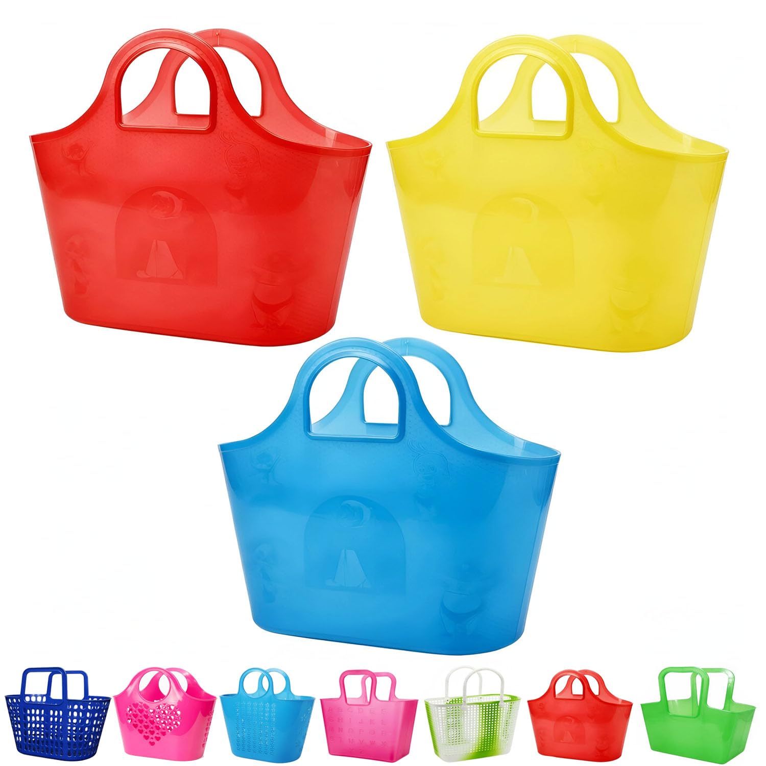 RED WIND Multipurpose Lightweight Baskets | Pack of 3 | Multicolor | Curved Double Handle | Baskets for Kids to Carry Lunch Boxes, Snacks, Water Bottles, Storage, Shopping-picture-24