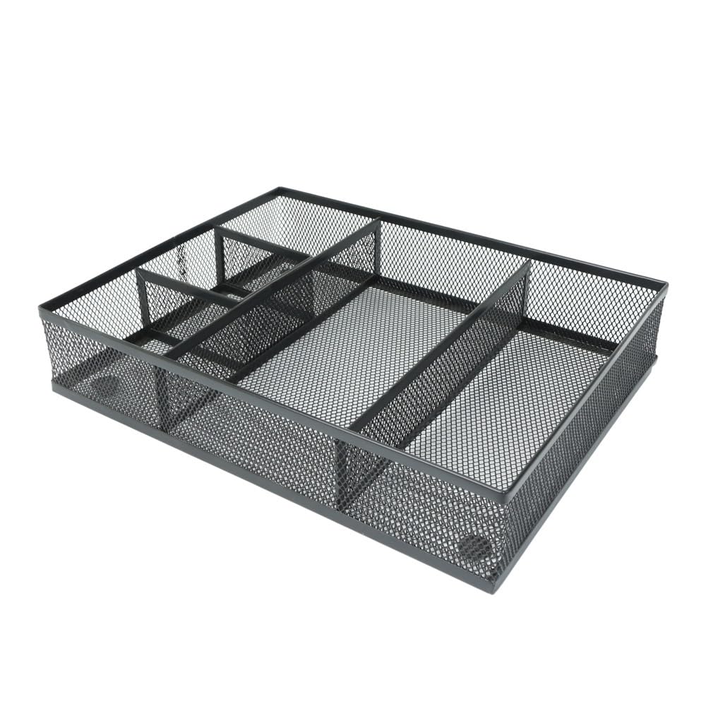 Organizer da scrivania in rete metallica, separatore per cassetti da scrivania con 5 scomparti, accessori per cancelleria e cucina