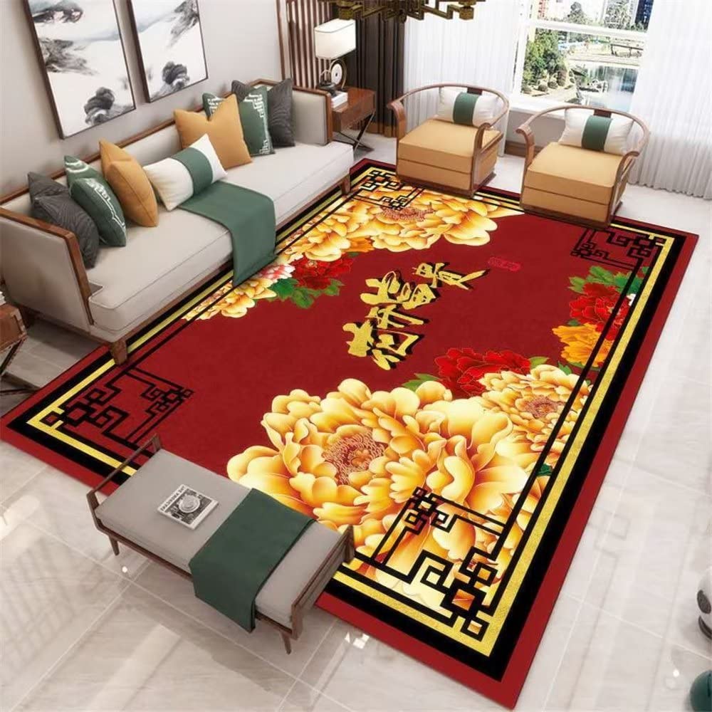Tapis durable à fleurs rouges style minimaliste rétro