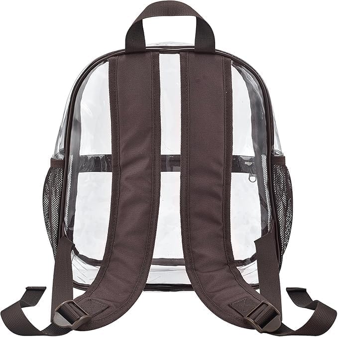 Image of Busiuw Clear Backpack for Stadium Events 12x12x6 Mini Small Sports Fan Backpacks with Front Pocket for Concert Sport Events Work Travel(Chocolate)