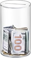 Hicocool Clear Acrylic Piggy Bank for Adults - Break to Open Unopenable Money Jar, Savings Box Birthday Gift Kids (6" H x 3.54" D)