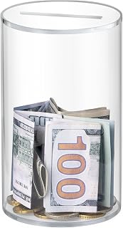 Hicocool Clear Acrylic Piggy Bank for Adults - Break to Open Unopenable Money Jar, Savings Box Birthday Gift Kids (6" H x 3.54" D)