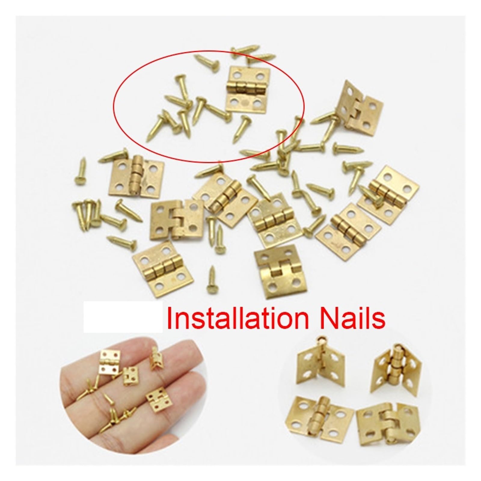 Minibisagra Bisagra pequeña 50 Uds. Mini bisagra pequeña de 8x10 con bisagra de clavo, bisagras planas de cobre pequeñas de 4 orificios for modelo de madera(Silver 50pcs)