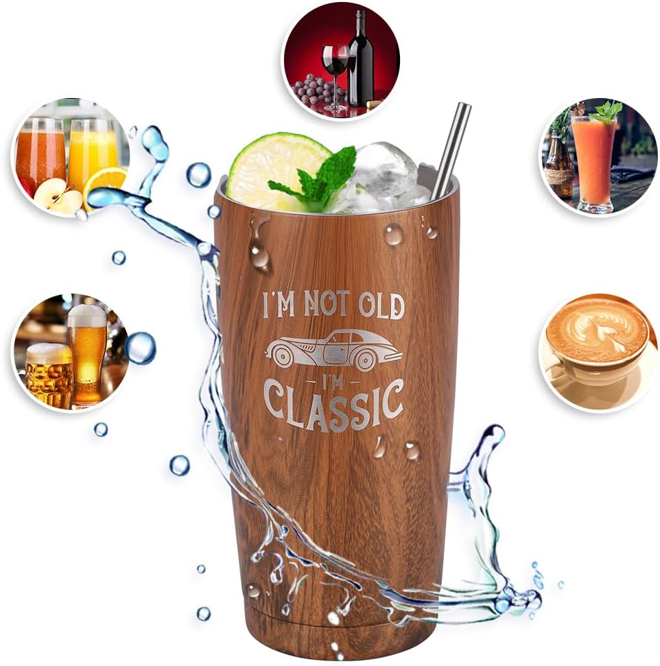 Funny Tumbler - Birthday or Retirement Gifts for Senior Citizens - Insulated Stainless Steel Vacuum Tumbler - Gag Gifts for Dad, Grandpa, Uncle, Brother Birthday Wood (I'm Not Old) - Image 6