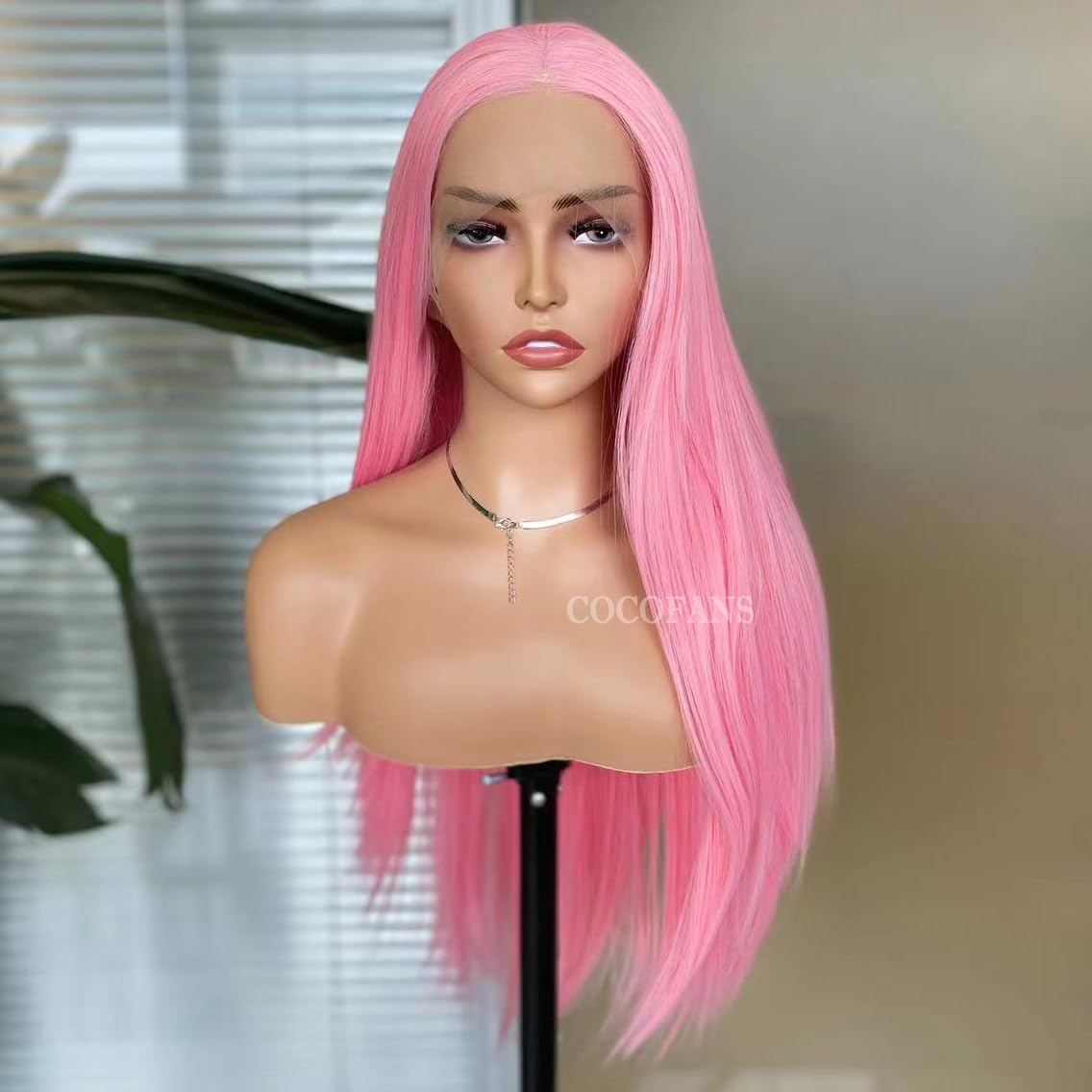 Pink Lace Front Wigs for Women Long Silky Straight Synthetic Lace Wig Glueless Natural Hairline Wig Middle Part Heat Resitant Fiber Hair