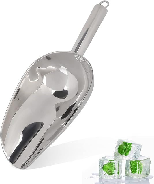 12oz Ice Scoop, Stainless Steel Ice Shovel Coffee Bean Flour Scoop Sweet Scoops Trapezoid Shape Food Scoop for Bar Buffet Party Kitchen