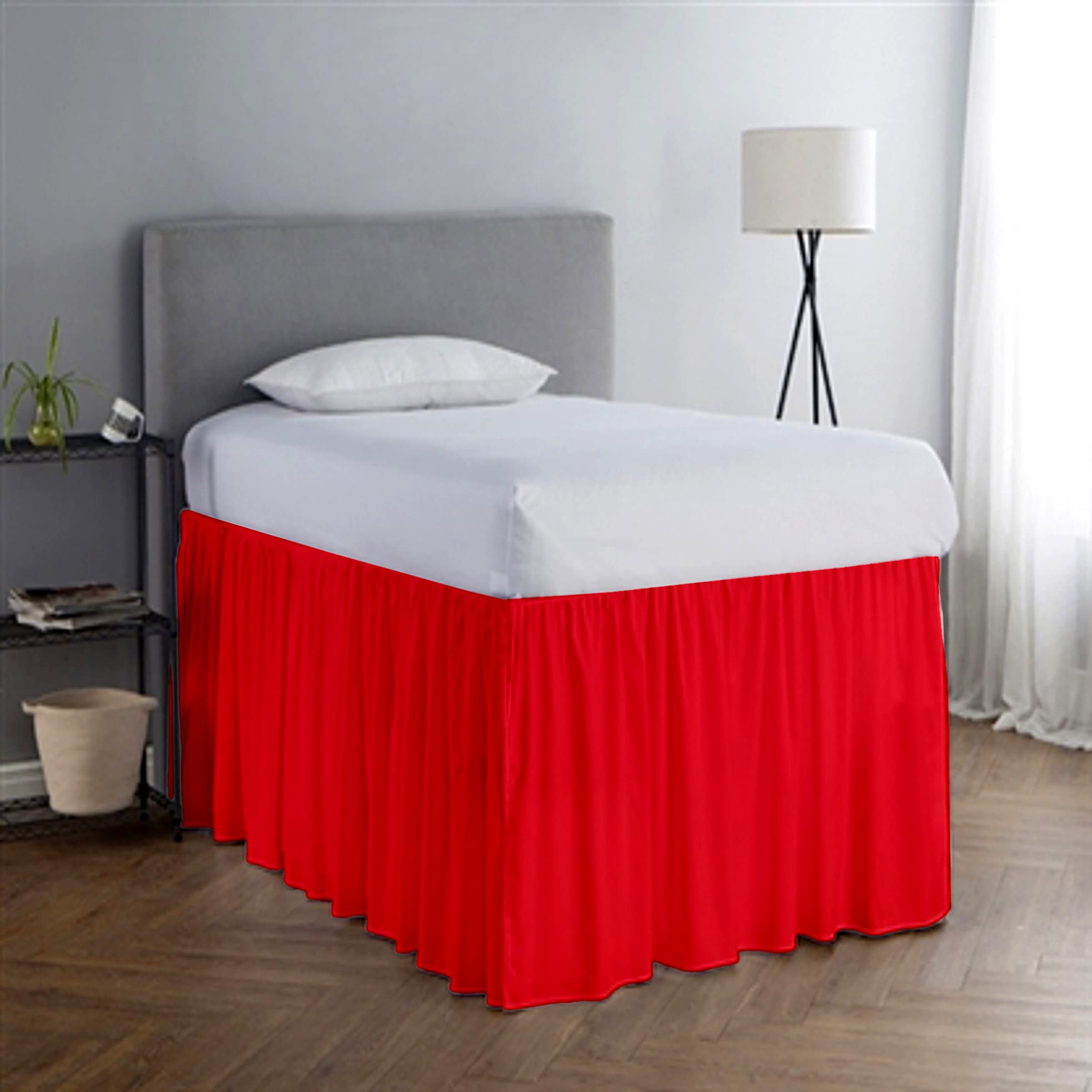 Dust Ruffled Bed Skirt College Dorm Extra Long Extended Dorm Room Bed Skirt, 100% Egyptian Cotton, 600-Thread Count 28-Inch Drop Extra Long Dorm Room Bed Skirt - Blood Red, Twin XL/28 Drop