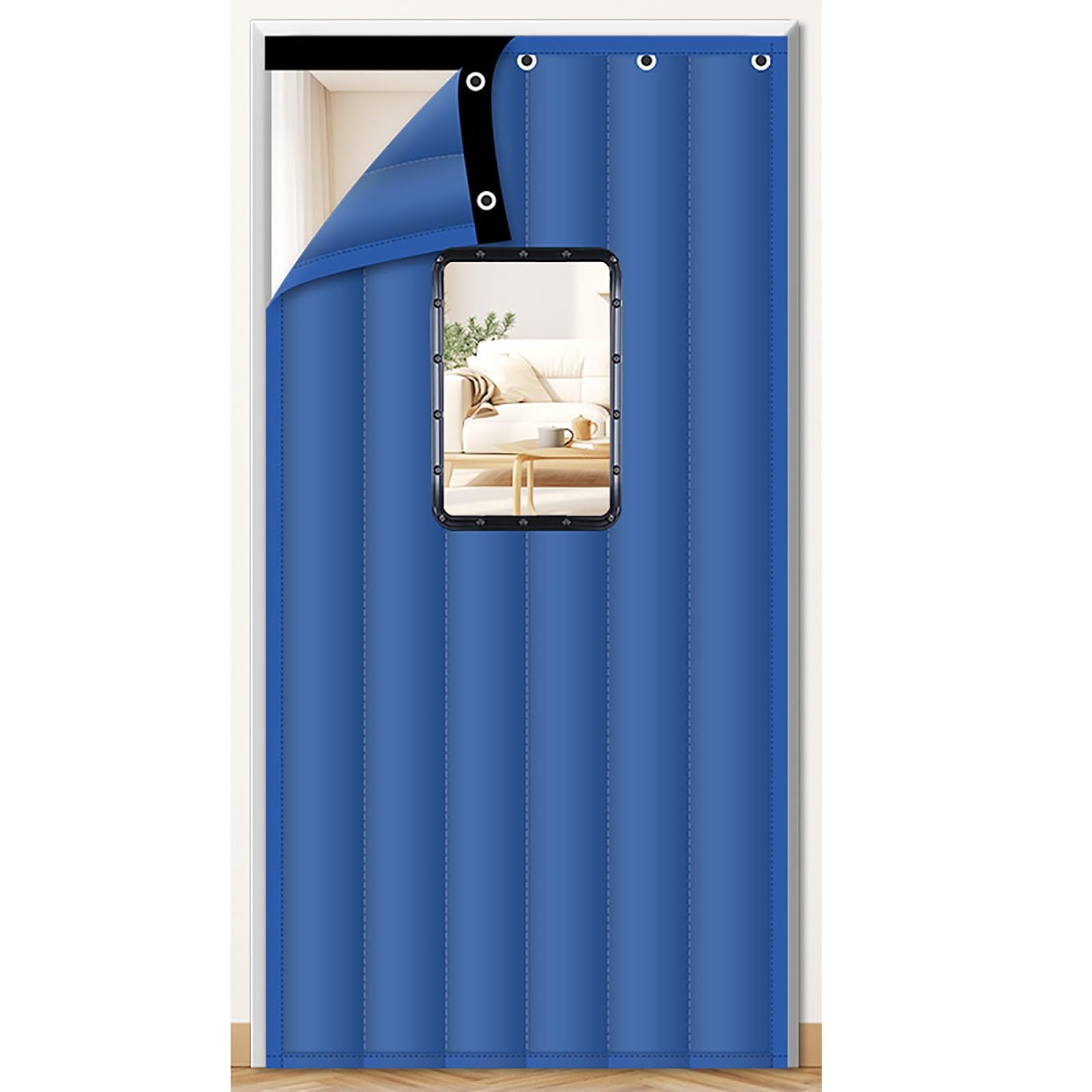 VFDVSWZSA door curtain, With Transparent Window, Noise Isolation, Wear-resistant and Durable, Can Be Used Indoors and Outdoors(Blue,150 * 200cm/59.1 * 78.7in)