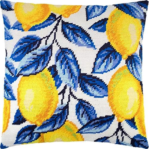 Brvsk Lemons. Needlepoint Kit. Throw Pillow 16×16 Inches. Printed Tapestry Canvas, European Quality